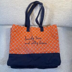 Brookson Bay Orange White Quatrefoil Canvas Beach Bag Tote Inner Pockets